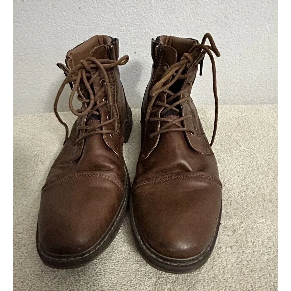 Steve Madden Men's Size 10 M-trader Cognac Lace-up and Side Zipper Combat Boots